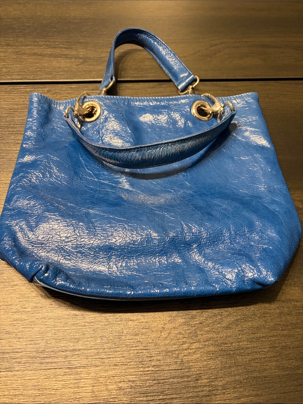 Maurizio Taiuti Like New Blue Crinkled Patent Leather Tote Bag - Italy 🇮🇹